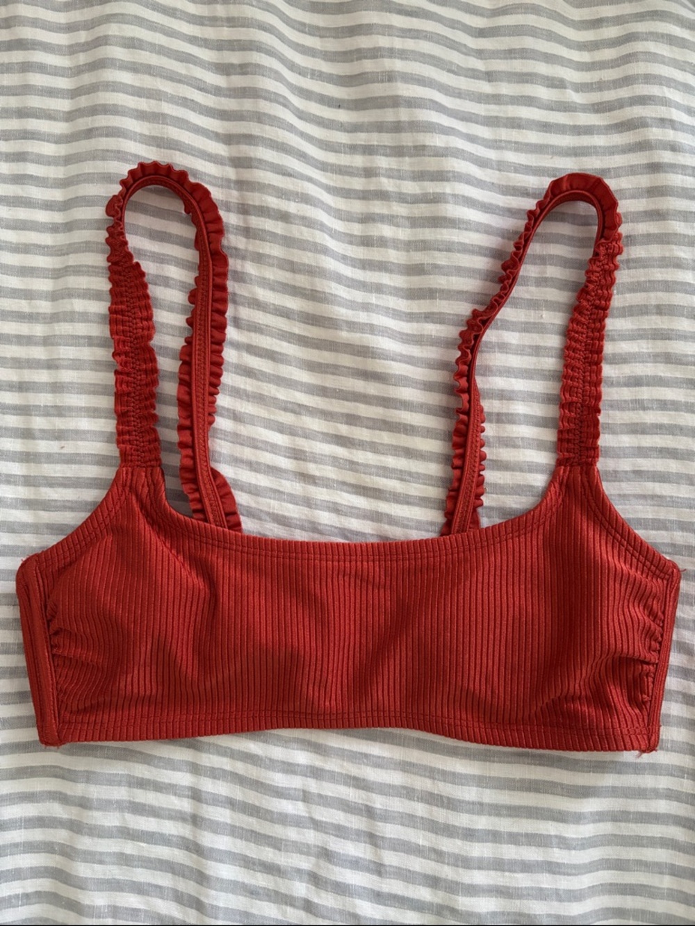 Xhilaration Ribbed Terracotta Clay Rust Red Bikini Top with Ruffled Straps